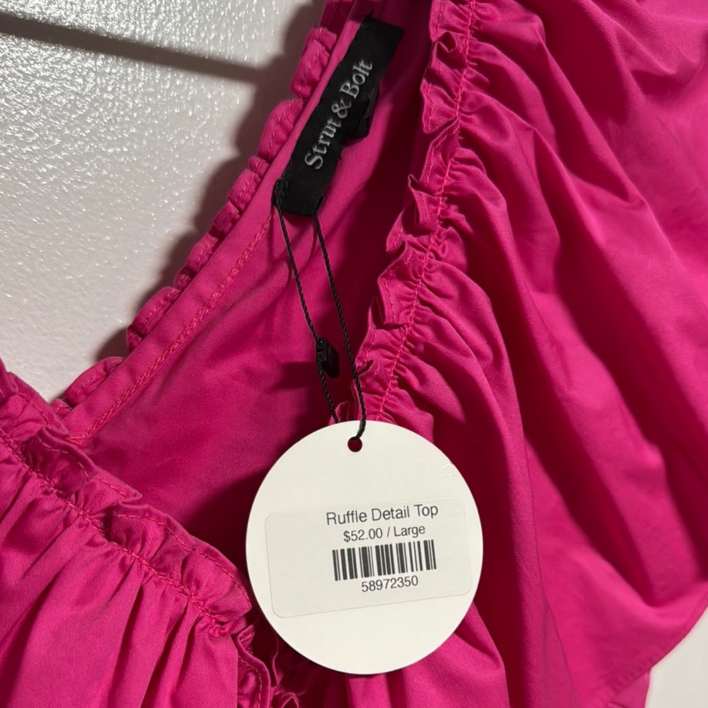 Pink Ruched Ruffled Tie Front Blouse - Picture 2 of 4